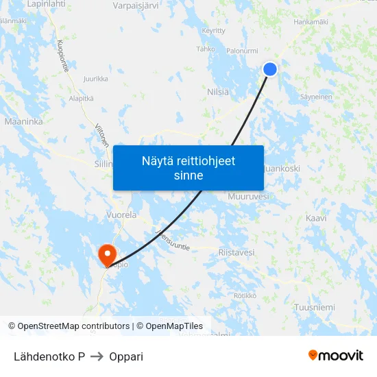 Lähdenotko P to Oppari map