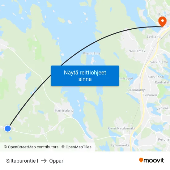 Siltapurontie I to Oppari map