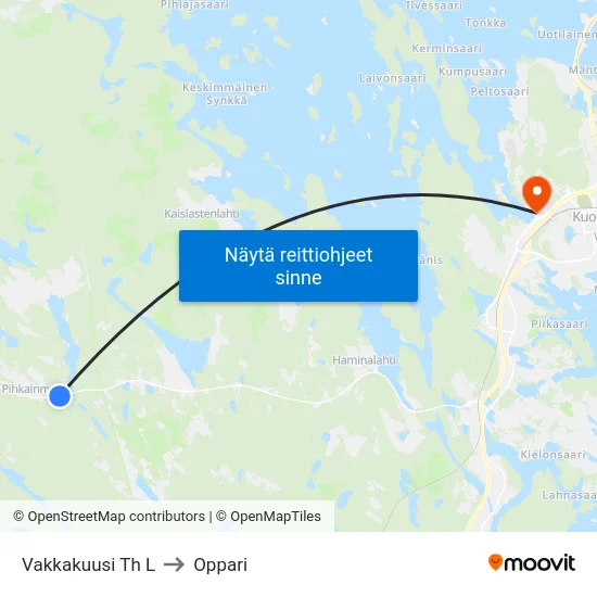 Vakkakuusi Th L to Oppari map