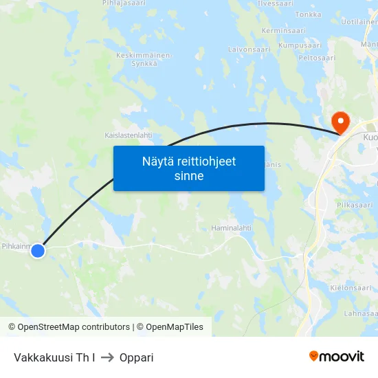 Vakkakuusi Th I to Oppari map