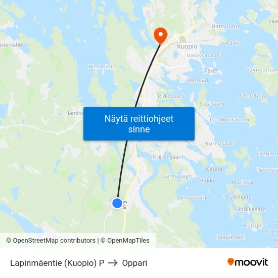 Lapinmäentie (Kuopio) P to Oppari map