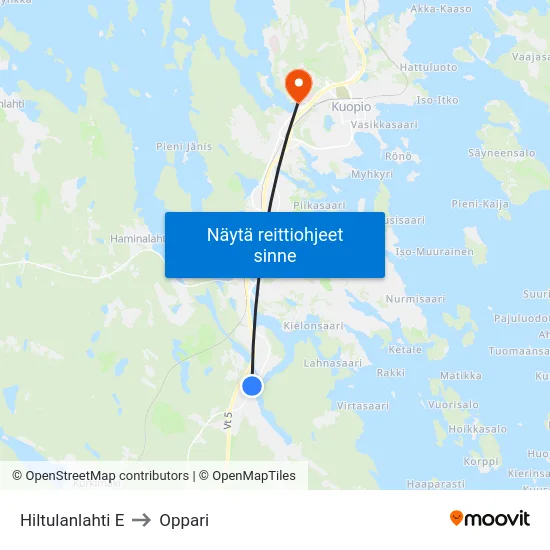 Hiltulanlahti E to Oppari map