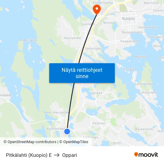 Pitkälahti (Kuopio) E to Oppari map
