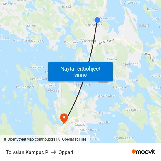 Toivalan Kampus P to Oppari map