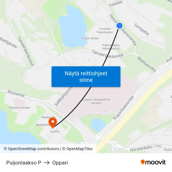 Puijonlaakso P to Oppari map