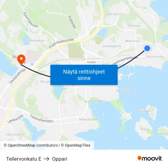 Tellervonkatu E to Oppari map