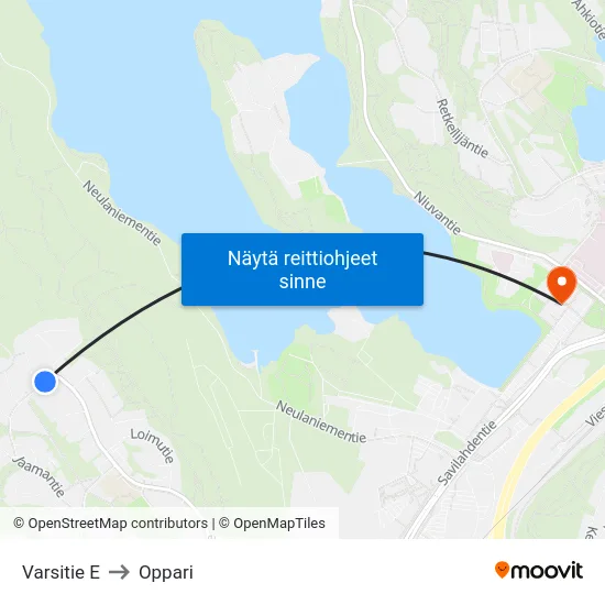 Varsitie E to Oppari map