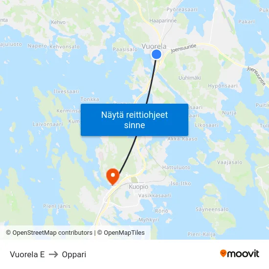 Vuorela E to Oppari map
