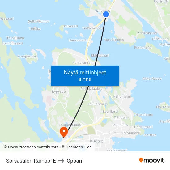 Sorsasalon Ramppi E to Oppari map