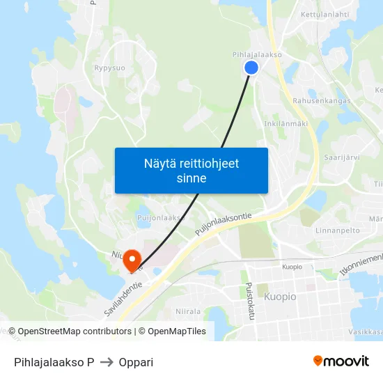 Pihlajalaakso P to Oppari map