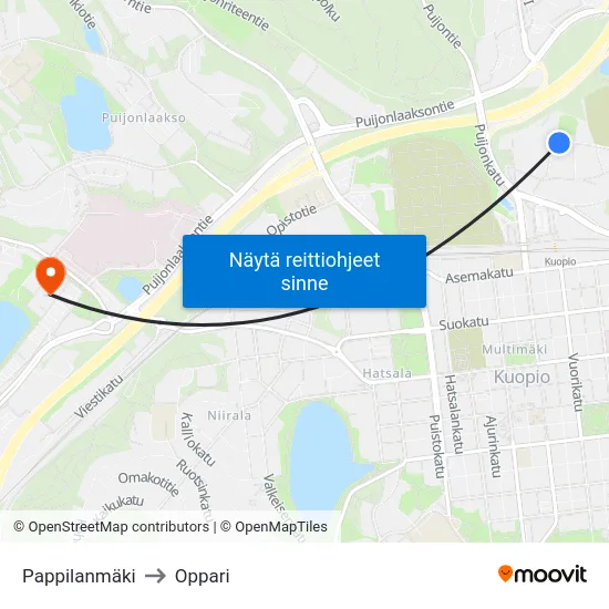 Pappilanmäki to Oppari map