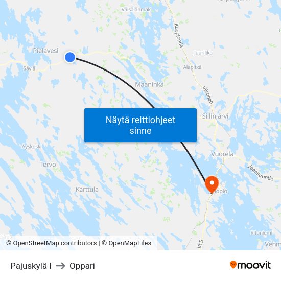 Pajuskylä I to Oppari map