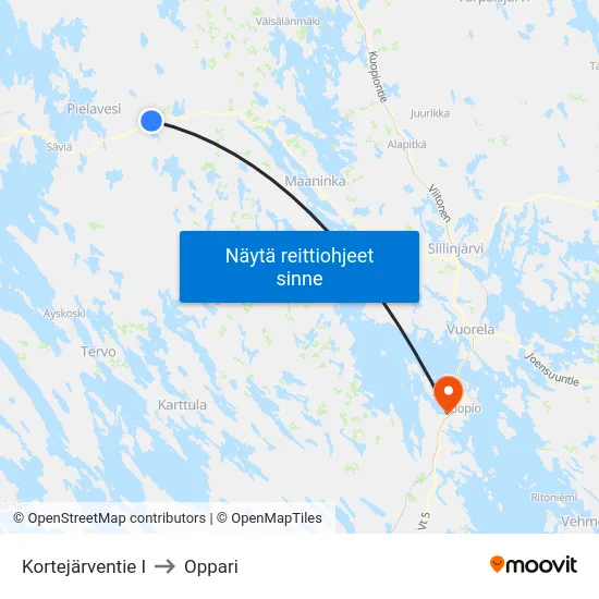 Kortejärventie I to Oppari map