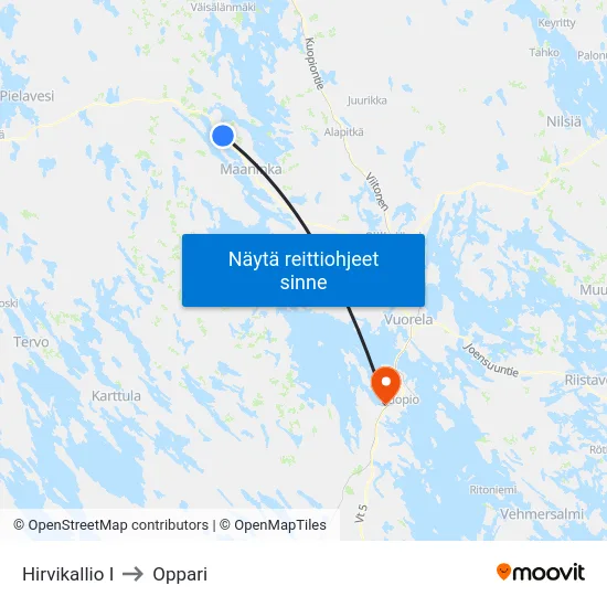 Hirvikallio I to Oppari map