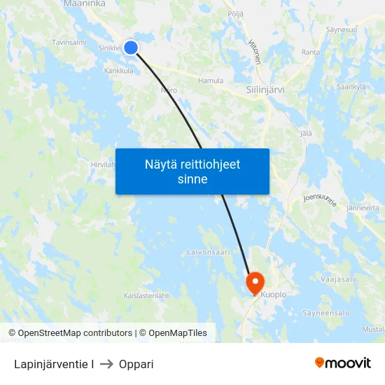Lapinjärventie I to Oppari map