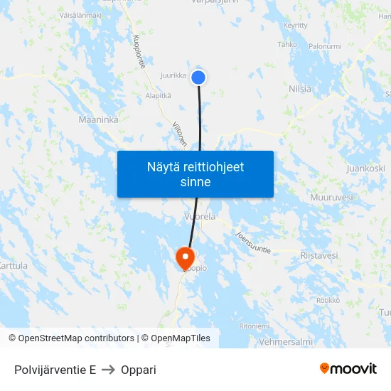 Polvijärventie E to Oppari map