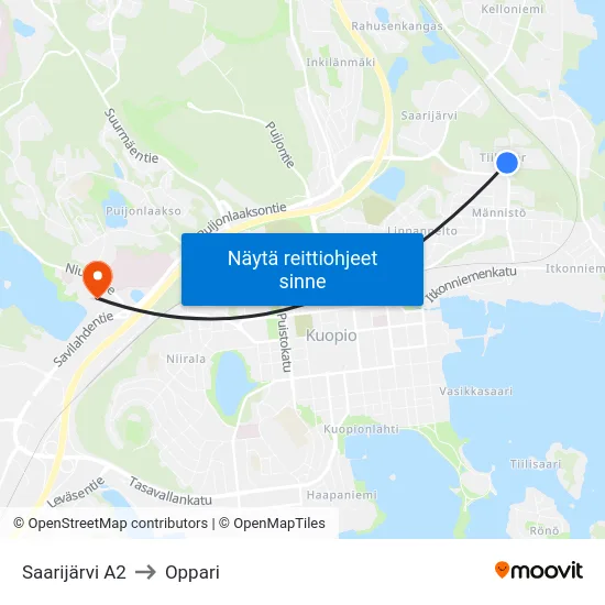 Saarijärvi A2 to Oppari map