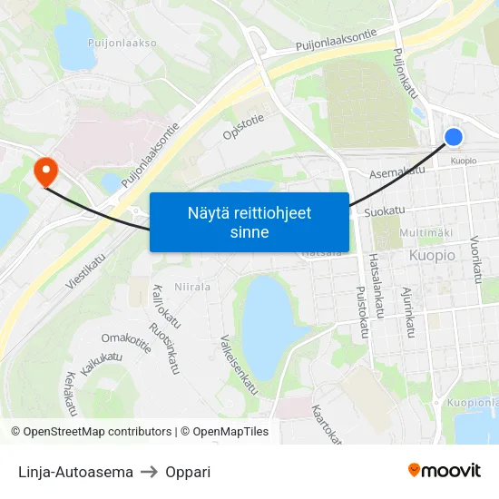 Linja-Autoasema to Oppari map