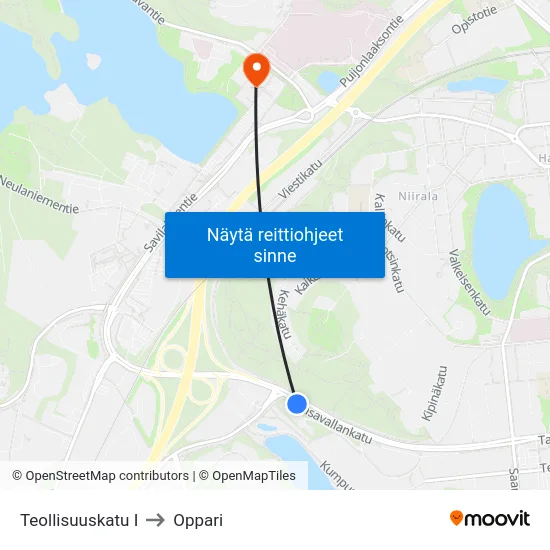 Teollisuuskatu I to Oppari map