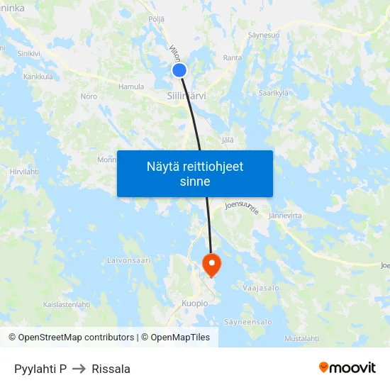 Pyylahti P to Rissala map