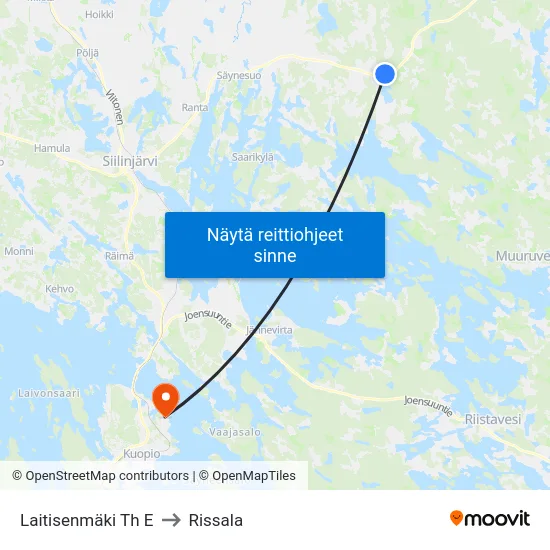 Laitisenmäki Th E to Rissala map