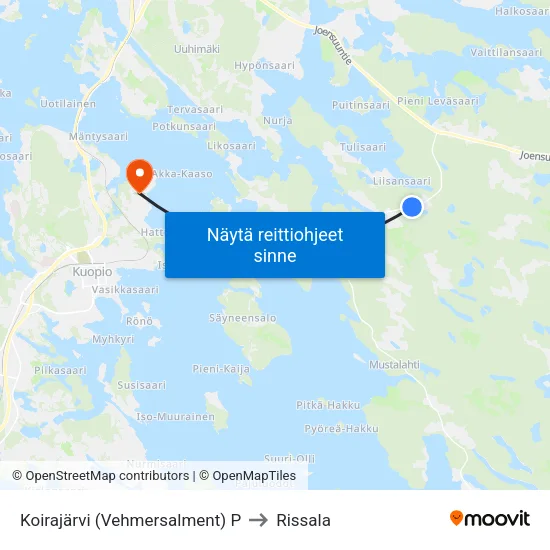 Koirajärvi (Vehmersalment) P to Rissala map