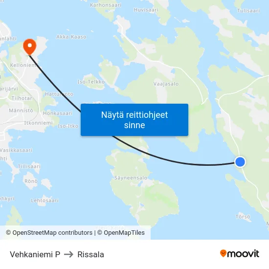 Vehkaniemi P to Rissala map