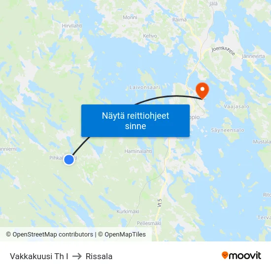 Vakkakuusi Th I to Rissala map