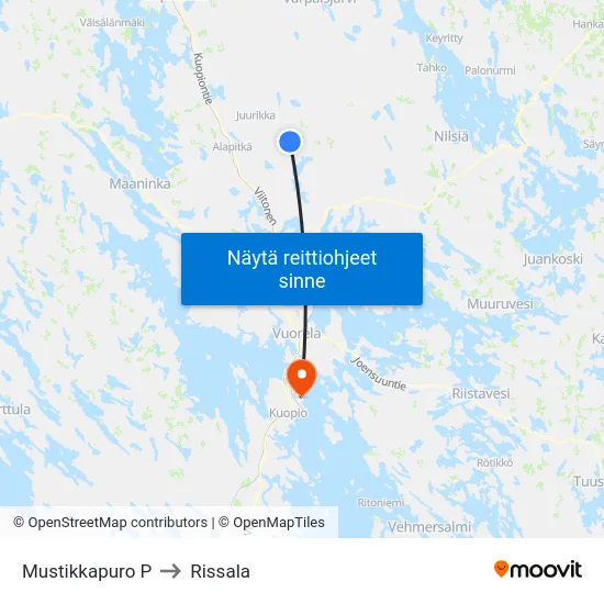 Mustikkapuro P to Rissala map