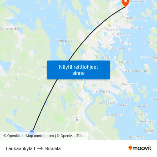 Laukaankylä I to Rissala map