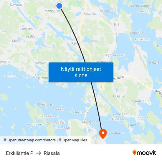 Erkkiläntie P to Rissala map