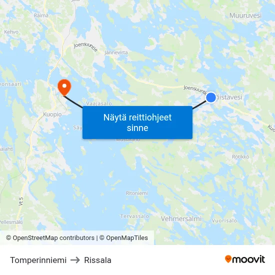 Tomperinniemi to Rissala map