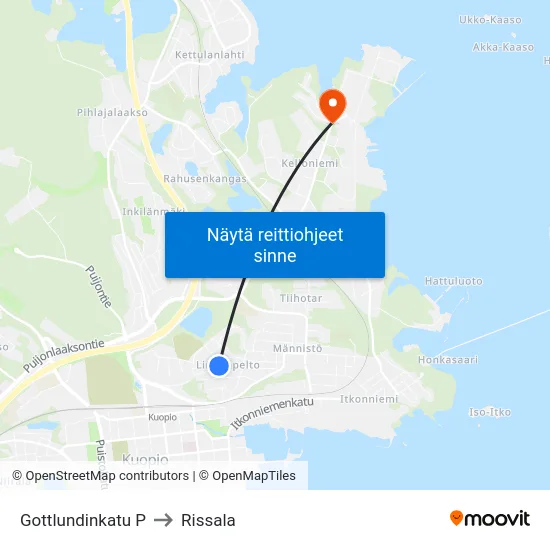 Gottlundinkatu P to Rissala map