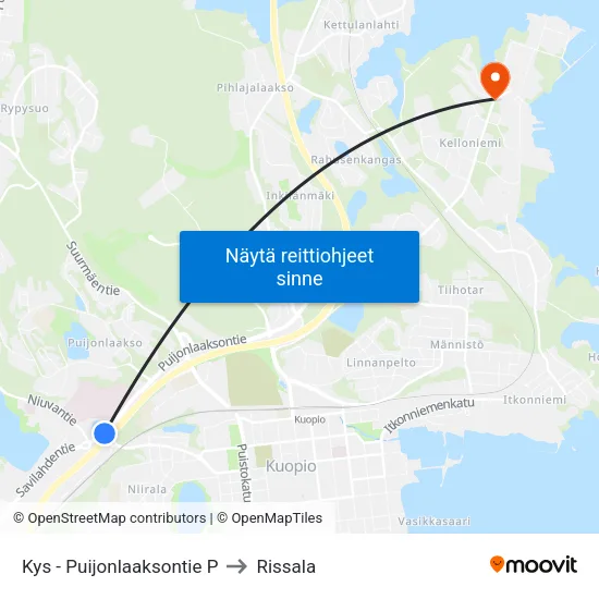 Kys - Puijonlaaksontie P to Rissala map