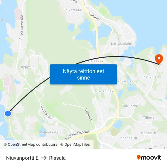 Niuvanportti E to Rissala map