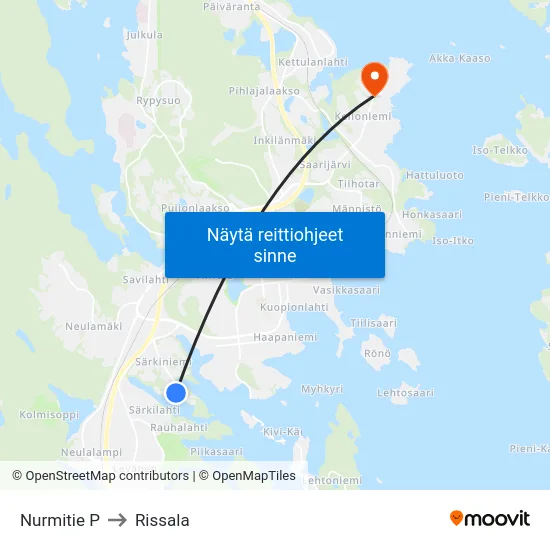 Nurmitie P to Rissala map