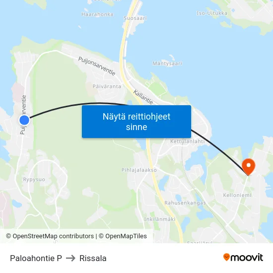 Paloahontie P to Rissala map