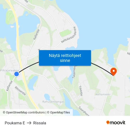 Poukama E to Rissala map