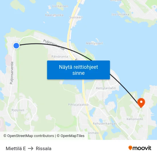 Miettilä E to Rissala map