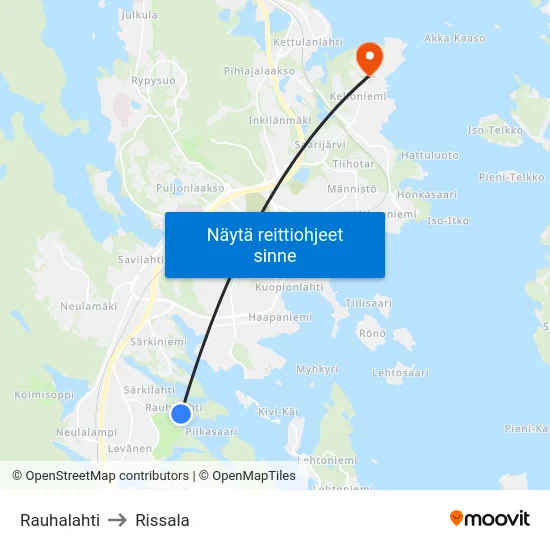 Rauhalahti to Rissala map