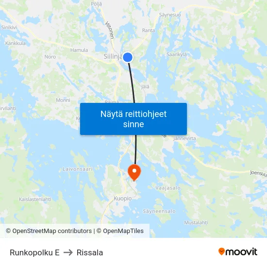 Runkopolku E to Rissala map