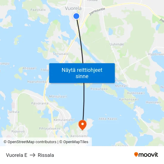 Vuorela E to Rissala map