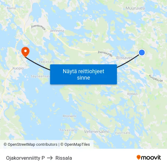Ojakorvenniitty  P to Rissala map