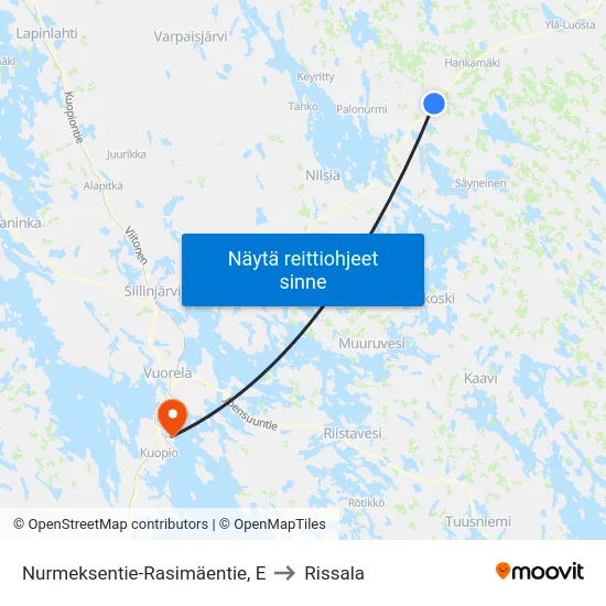 Nurmeksentie-Rasimäentie, E to Rissala map