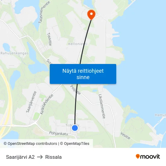 Saarijärvi A2 to Rissala map