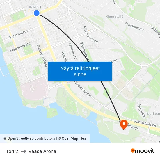 Tori 2 to Vaasa Arena map