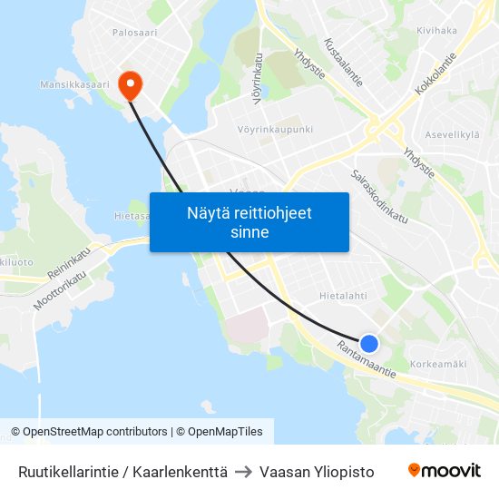 Ruutikellarintie / Kaarlenkenttä to Vaasan Yliopisto map