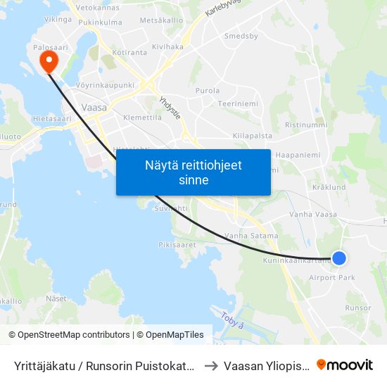 Yrittäjäkatu / Runsorin Puistokatu B to Vaasan Yliopisto map