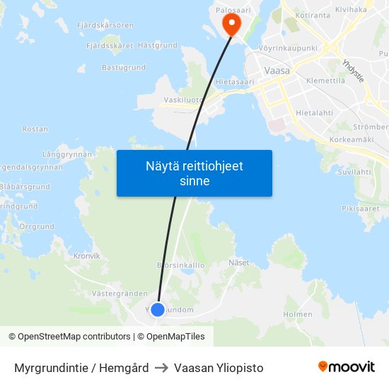 Myrgrundintie / Hemgård to Vaasan Yliopisto map