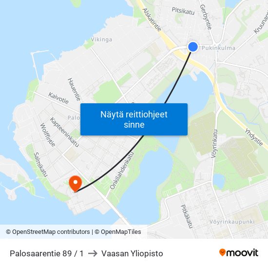 Palosaarentie 89 / 1 to Vaasan Yliopisto map